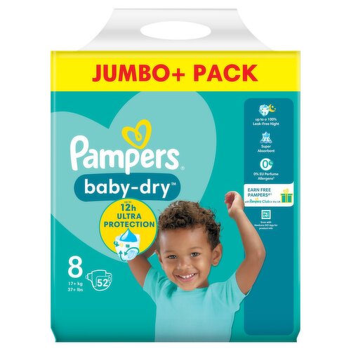 Pampers Baby Dry Size 8 Nappies Jumbo+ Pack (52 Piece)