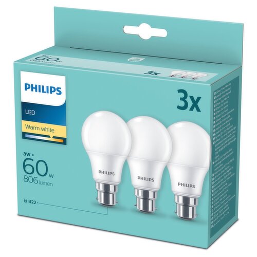 Philips LED 60W B22 Light Bulbs 3 Pack (3 Piece)