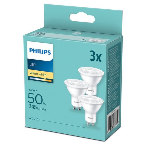 Philips LED 50W GU10 Warm White Light Bulbs 3 Pack (3 Piece)