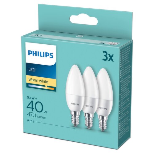 Philips LED 40W E14 Warm White Light Bulbs 3 Pack (3 Piece)