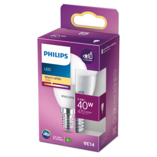 Philips LED 40W E14 Warm White Light Bulb (1 Piece)