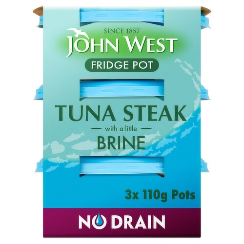 John West No Drain Fridge Pot Tuna Steak in Brine 3 Pack (110 g)