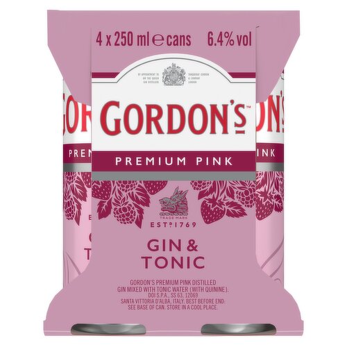 Gordon's Pink Gin & Tonic Can 4 Pack (250 ml)