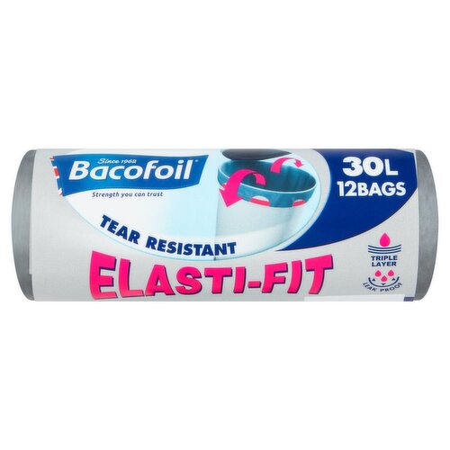 Bacofoil 30l Elasti-Fit Bin Bags (12 Piece)