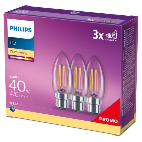 Philips LED 40W B22 Candle Light Bulbs 3 Pack (1 Piece)