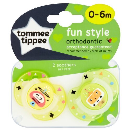 Tommee Tippee Fun Style Orthondontic Soothers 0-6+ Months (2 Piece)