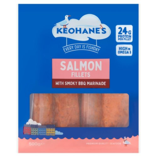 Keohane Seafoods 4 Salmon Fillets with Sweet and Smoky BBQ Marinade (500 g)