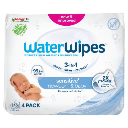 WaterWipes Sensitive Baby Wipes 4 Pack (60 Piece)