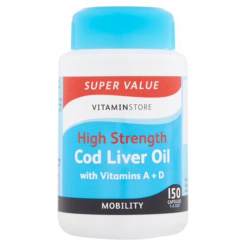 Vitamin Store High Strength Cod Liver Oil with Vitamins A + D Capsules (150 Piece)