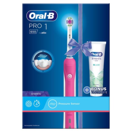 Oral-b Pro 1 650 3d White Pink Electric Toothbrush + Bonus Toothpaste (1 Piece)