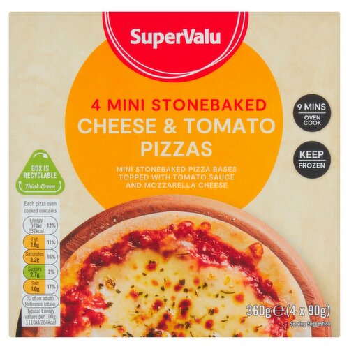 SuperValu 4 Mini Stonebaked Cheese & Tomato Pizzas (360 g)