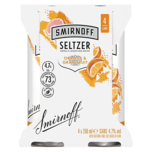 Smirnoff Seltzer Orange & Grapefruit Can 4 Pack (250 ml)