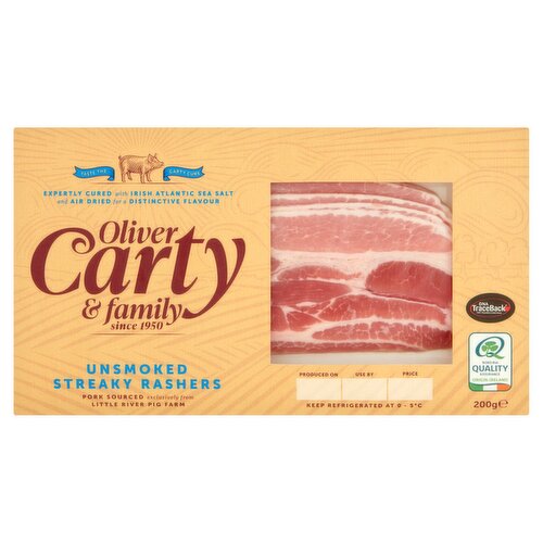 Oliver Carty and Family Unsmoked Air Dried Streaky Rasher with Atlantic Sea Salt (200 g)