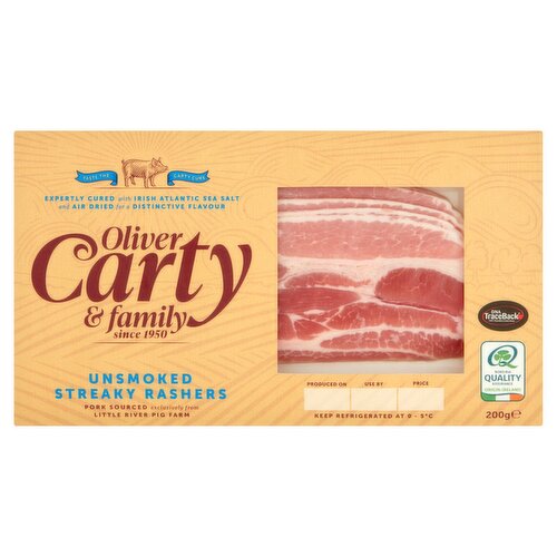 Oliver Carty and Family Unsmoked Air Dried Streaky Rasher with Atlantic Sea Salt (200 g)