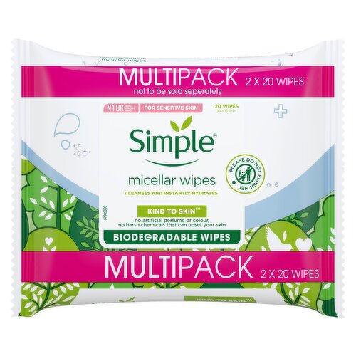 Simple Wipes Micellar Banded 2 Pack (20 Piece)