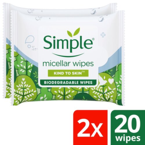 Simple Wipes Micellar Banded 2 Pack (20 Piece)