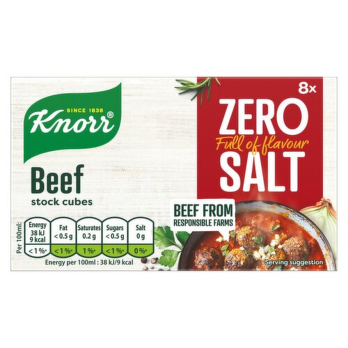 Knorr Beef Zero Salt Stock Cube 8 Pack (72 g)