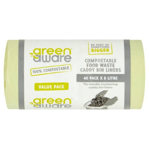 Green Aware Compostable 8 ltr Caddy Bin Liners (40 Piece)