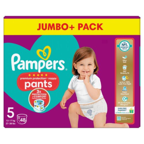 Pampers Premium Protection Nappy Pants Size 5 Jumbo+ Pack (48 Piece)