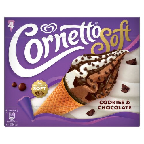 Cornetto Soft Chocolate & Cookies Ice Cream Cone 4 Pack (140 ml)