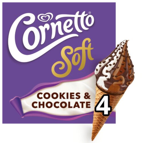 Cornetto Soft Chocolate & Cookies Ice Cream Cone 4 Pack (140 ml)