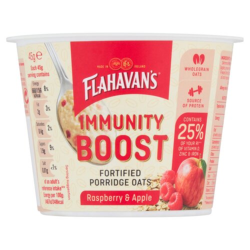 Flahavans Immunity Boost Porridge Oats Pot Raspberry & Apple (45 g)