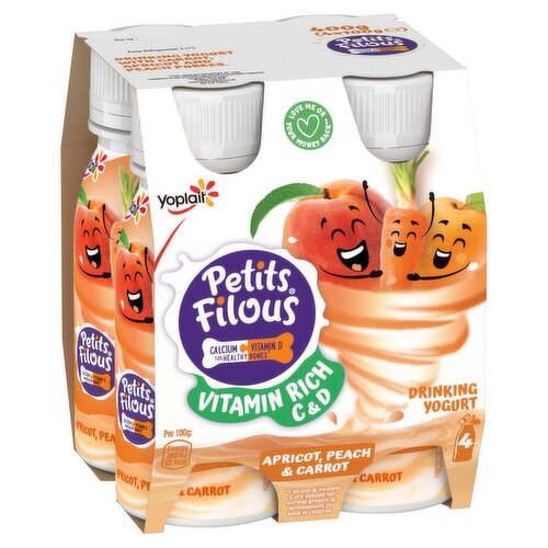Petit Filous Vit Rich Apricot Peach & Carrot 4 Pack Yog Drink (400 g)