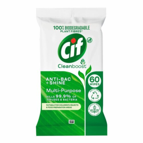 Cif Antibacterial & Shine Multi Purpose Cleaning Wipes (60 Piece)