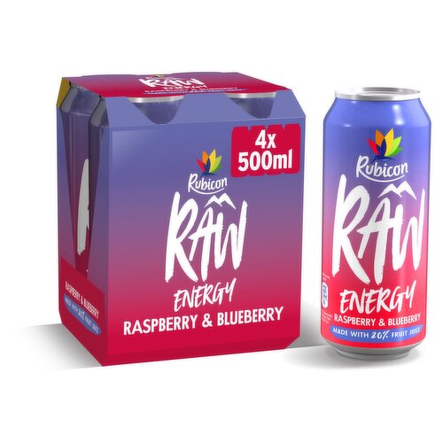 Rubicon Raw Raspberry & Blueberry Can 4 Pack (500 ml)