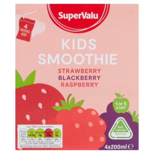 SuperValu Strawberry. Blueberry & Raspberry Kids Smoothie 4 Pack (200 ml)