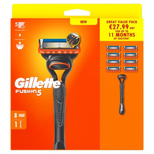 Gillette Fusion Value Pack Razor + 8 Blades (1 Piece)