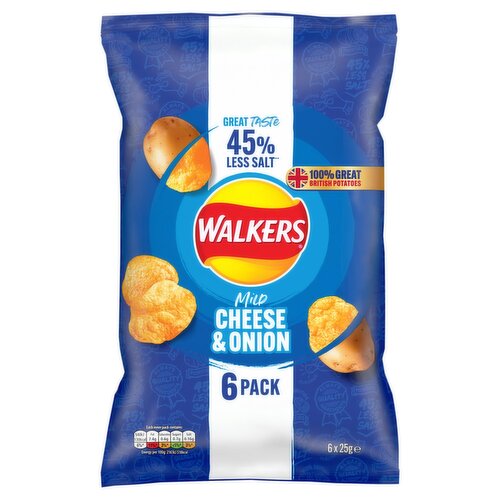 Walkers Cheese & Onion Crisps 6 Pack (25 g)