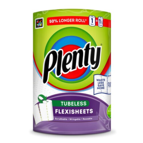 Plenty Flexi-Sized Sheets 50% Longer Tubeless Kitchen Towel (1 Roll)