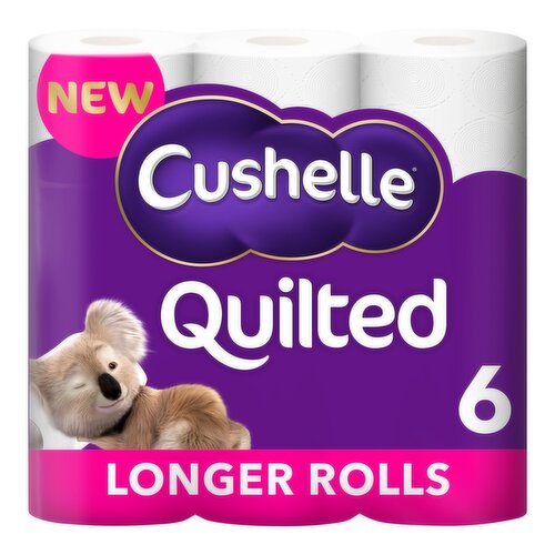 Cushelle Quilted 50% Longer Lasting Toilet Roll 6 Equals 9 Regular Rolls (6 Roll)