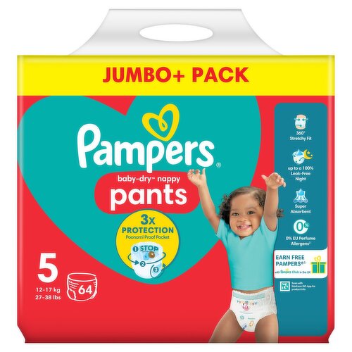 Pampers Baby-Dry Nappy Pants Size 5 Jumbo + Pack (64 Piece)