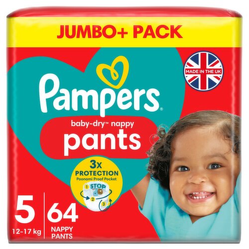 Pampers Baby-Dry Nappy Pants Size 5 Jumbo + Pack (64 Piece)