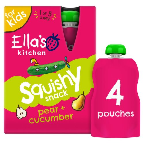 Ella's Kitchen Pear & Cucumber Squishy Snack 3+ Year 4 Pack (100 g)
