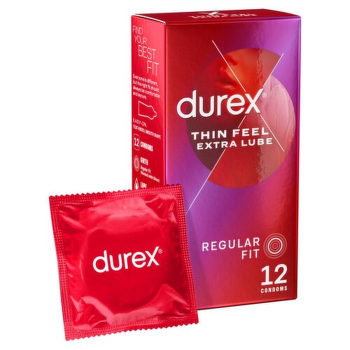 Durex Thin Feel Extra Lube Regular Fit Condoms 12 Pack (12 Piece)