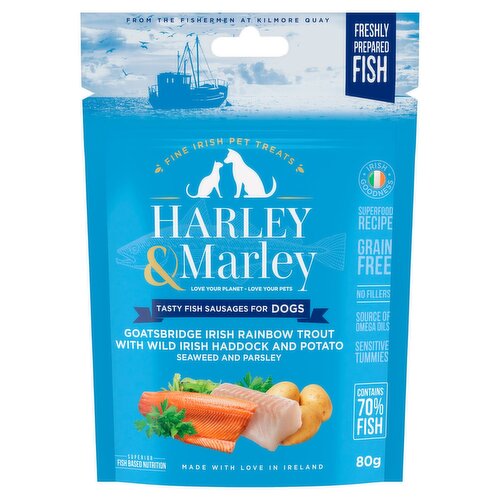 Harley & Marley Superior Fish Based Nutrition Dog Treats Trout & Haddock Sausage (80 g)