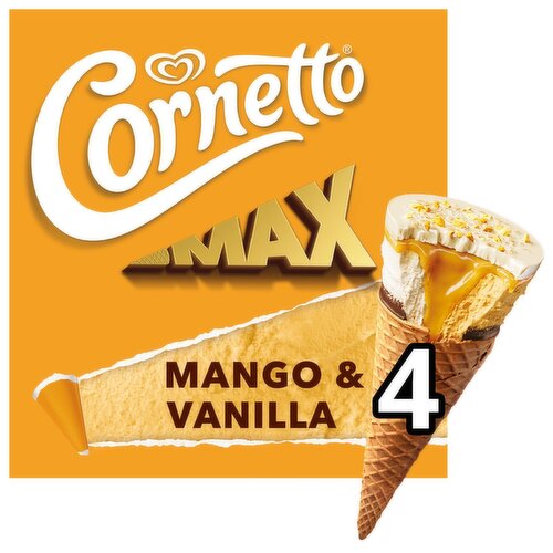 Cornetto Max Mango & Vanilla Ice Cream Cone 4 Pack (90 ml)
