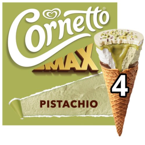 Cornetto Max Pistachio Ice Cream Cone 4 Pack (90 ml)