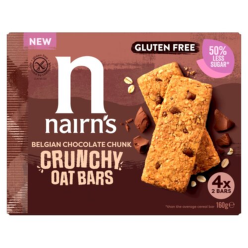 Nairn's Gluten Free Belgian Chocolate Chunk Crunchy Oat Bars 4 Pack (160 g)