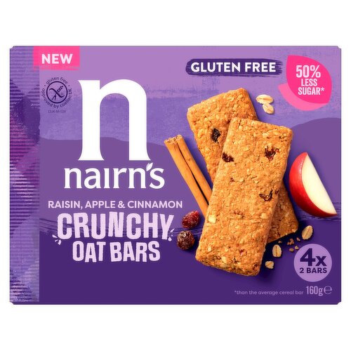 Nairn's Gluten Free Raisin Apple & Cinnamon Crunchy Oat Bars 4 Pack (160 g)