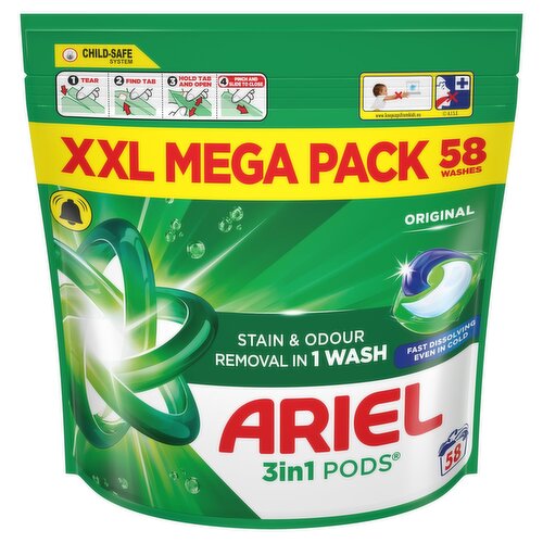 Ariel All In One Original Pods 58 Wash XXL Mega Pack (58 Piece)