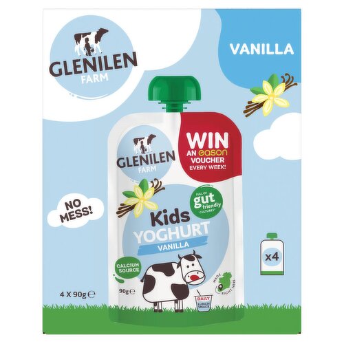 Glenilen Farm Vanilla Kids Yoghurt Pouch 4 Pack (90 g)