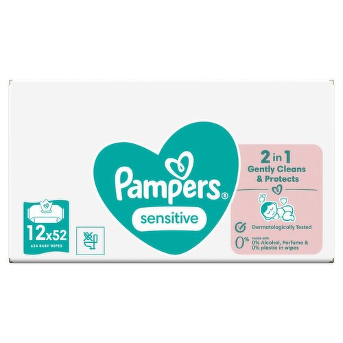 Pampers Sensitive Baby Wipes 0% Plastic 12 Pack (52 Piece)