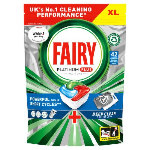 Fairy Platinum Plus All in One Deep Clean Dishwasher Tablets XL Pack (42 Piece)