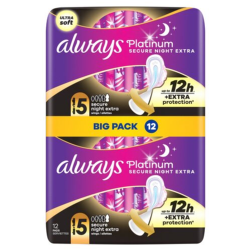 Always Platinum Secure Night Extra Sanitary Towels Size 5 (12 Piece)