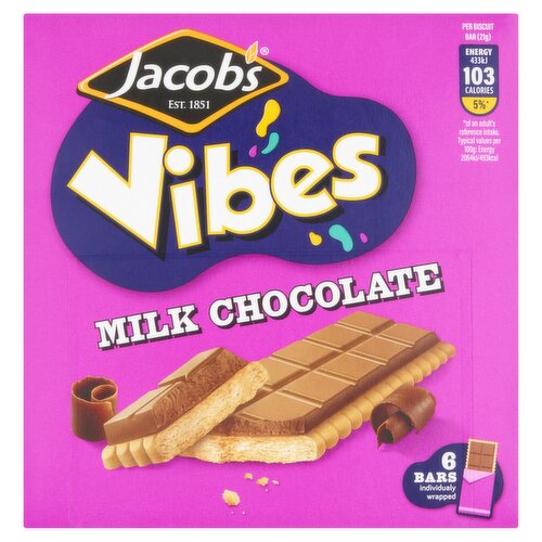 Jacob's Vibes Milk Chocolate Biscuit Bar 6 Pack (21 g)