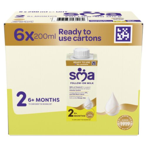 SMA Pro 2 Follow on Milk 6+Months Carton 6 Pack (200 ml)